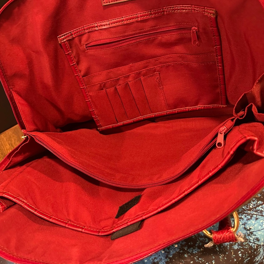 Liz Claiborne Red Croc Embossed Faux Leather Shoulder Bag Tote Organizer - Picture 3 of 12